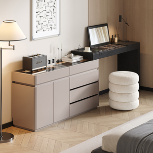 现代简约梳妆台卧室可隐藏镜子化妆桌斗柜一体收纳置物柜2025新款