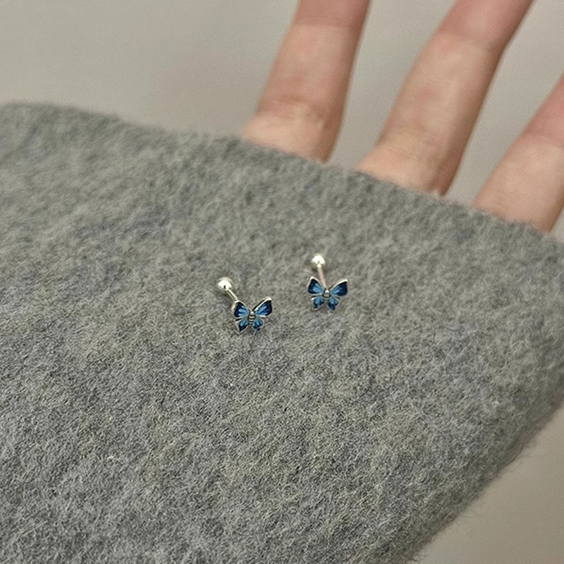 蓝色小号蝴蝶养耳洞耳钉睡觉免摘