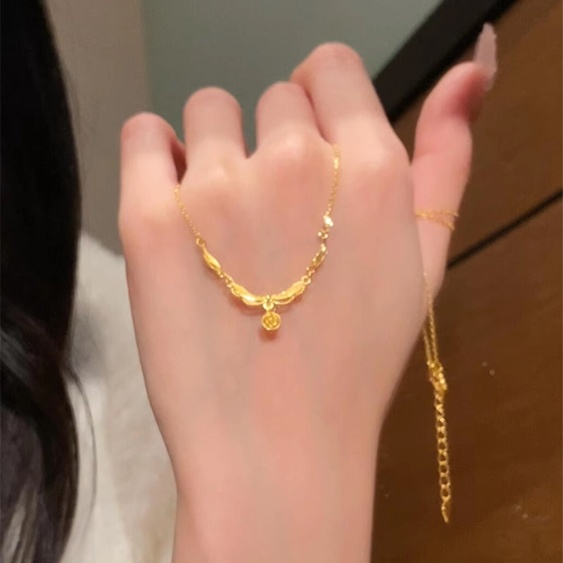 金色玫瑰波浪花边项链女2025新款配饰高级感轻奢小众配裙子锁骨链