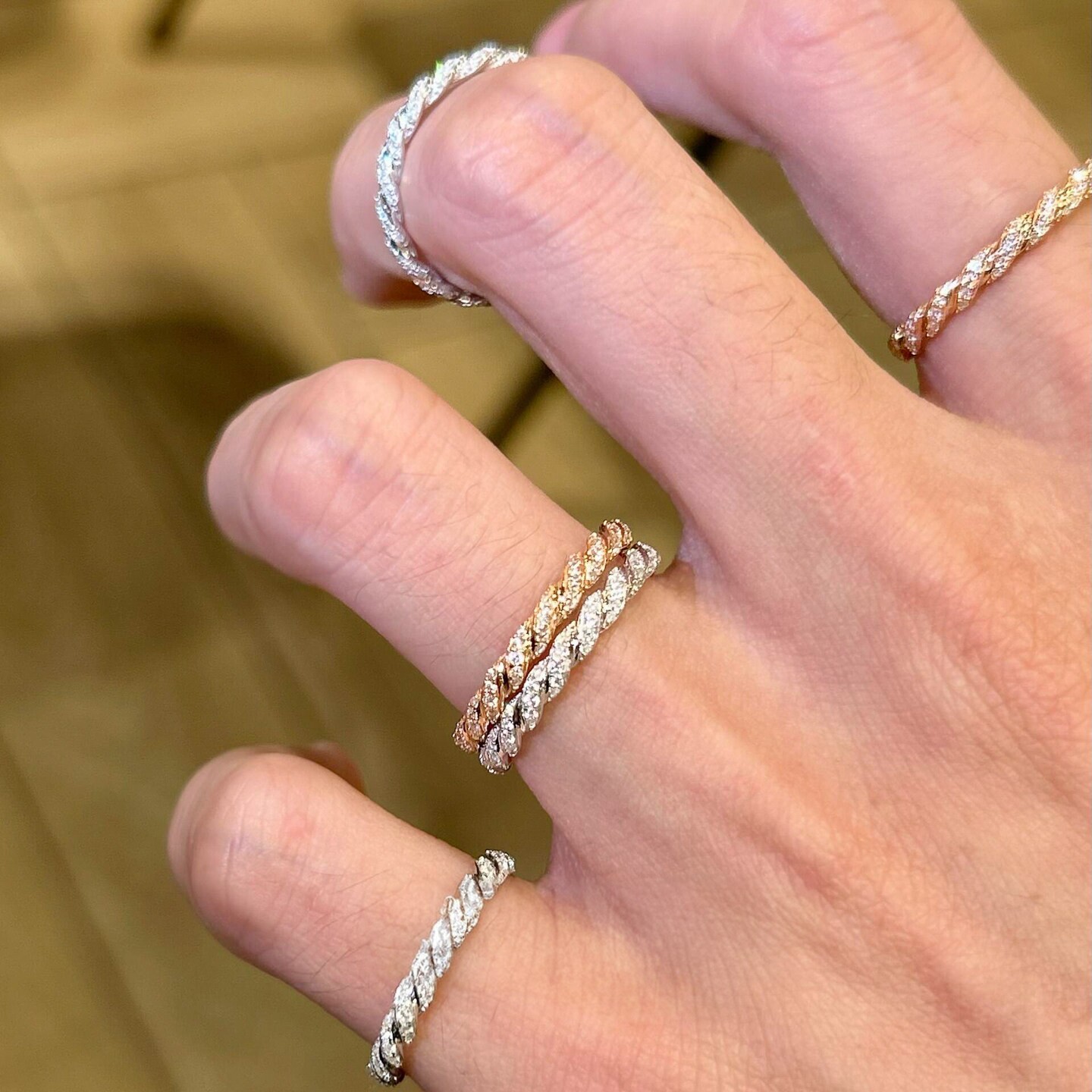 韩系麻花金银色极细素圈戒指女轻奢高级感爆闪指环小众设计食指戒