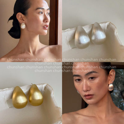 夸张拉丝水滴耳钉女时尚百搭耳饰