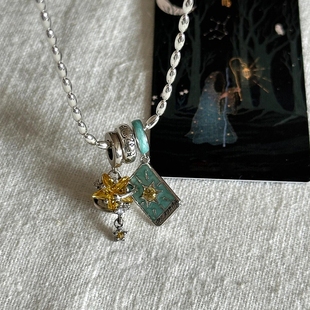 上岸隐士牌~蓝色细闪塔罗牌星星跑环项链女轻奢小众中古风锁骨链