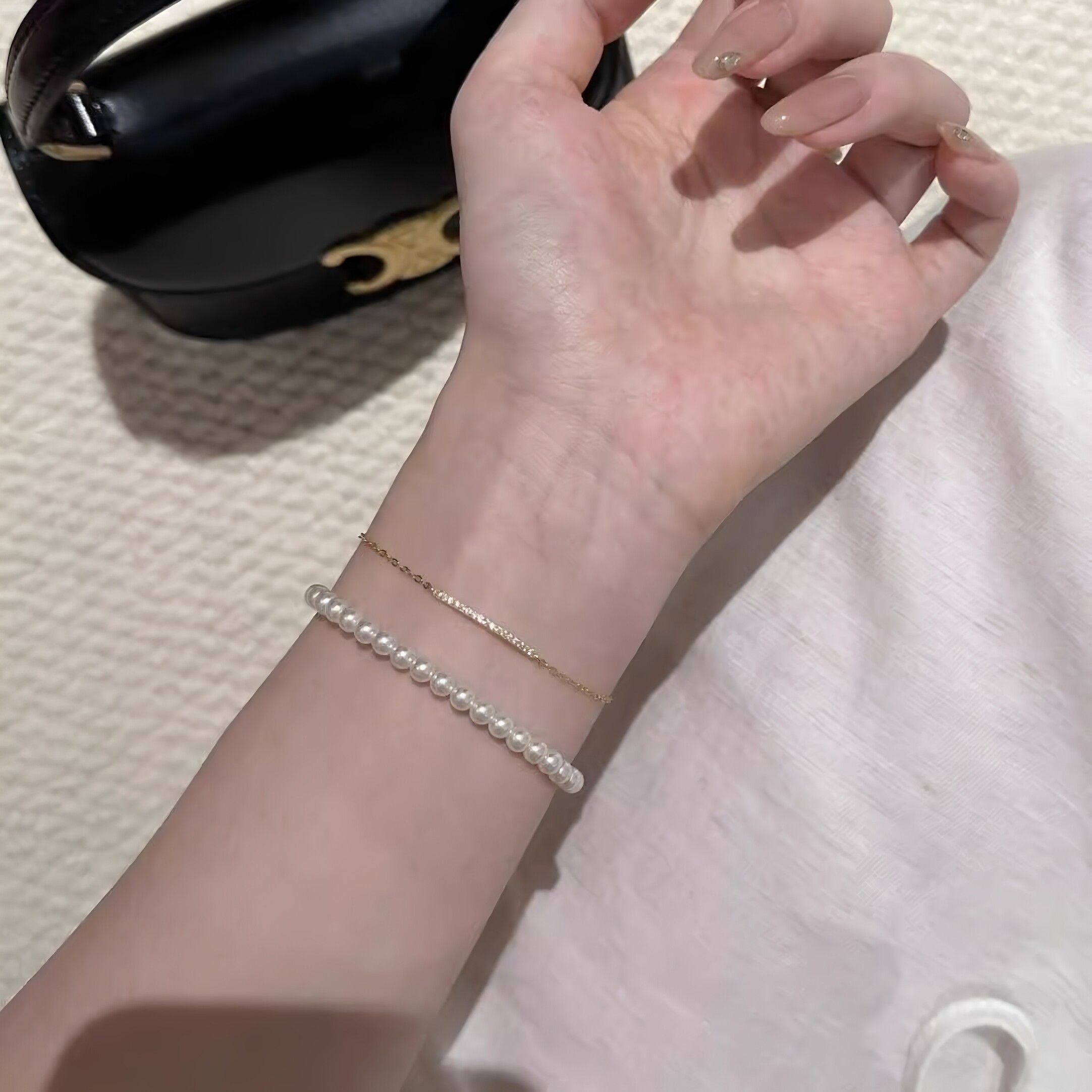 韩系细链叠戴仿珍珠手链女款2026图片