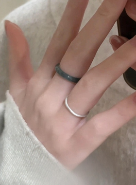 清冷风仿翡翠素圈戒指女小众指环