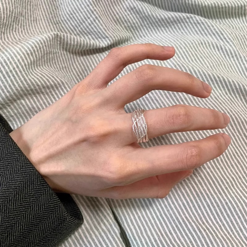 银色拉丝多层环绕戒指女小众设计