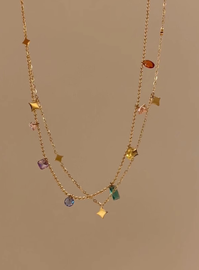 夏日多巴胺彩色项链女款双层叠戴