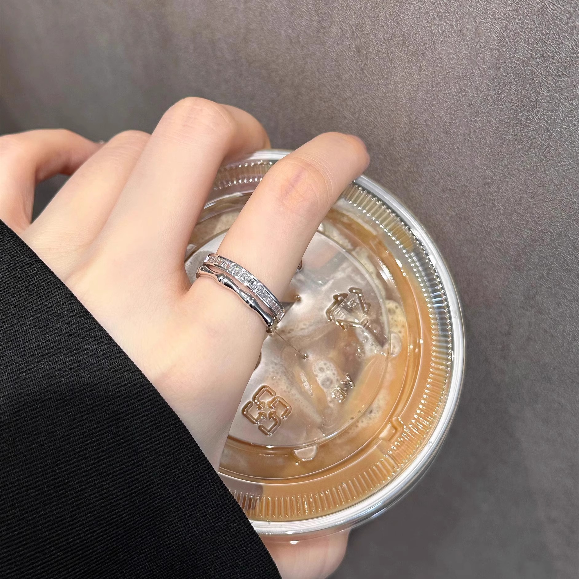 竹节细闪双层戒指女小众设计指环