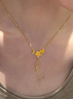 金色花朵流苏项链女2026新款配饰