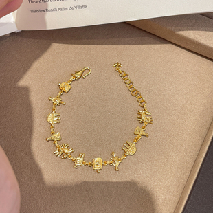 金色古埃及神秘图案手链女款2025新款轻奢小众精致叠戴高颜值手饰