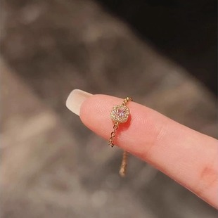 抽拉式链条方糖戒指女小众设计轻奢高级感甜美风精致可调节食指戒