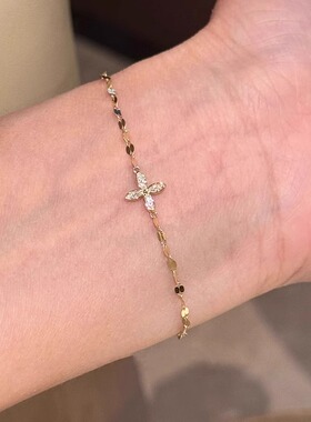 叠戴亮片四叶花手链轻奢小众精致