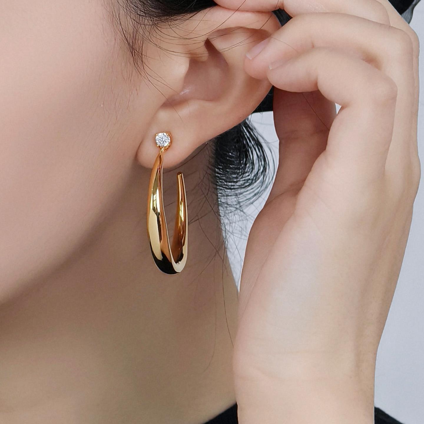 欧美风夸张C形大耳圈高级感耳环