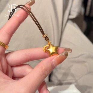 新中式金色月牙折纸星星吊坠项链女高级感轻奢小众2025新款锁骨链