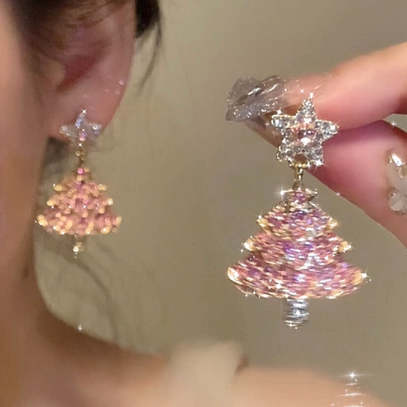 粉色许愿树圣诞耳钉高级感耳饰女图片