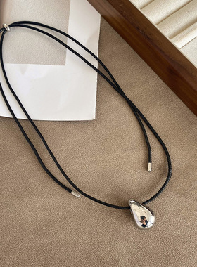 光面水滴项链女款黑绳长款毛衣链