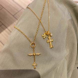 复古细闪十字架吊坠项链女款2026新款高级感轻奢小众锁骨颈链配饰