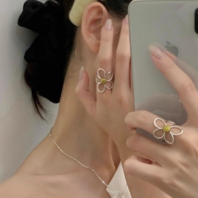 镂空雏菊戒指女小众设计食指戒女