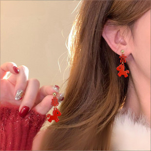 马上暴富红色生肖小马耳钉高级感轻奢本命年耳环2026过新年耳饰女