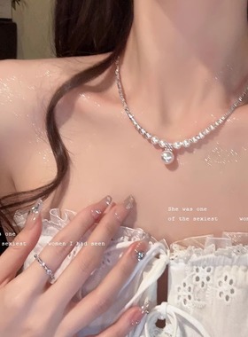 仿碎银子珍珠项链女超闪颈链配饰