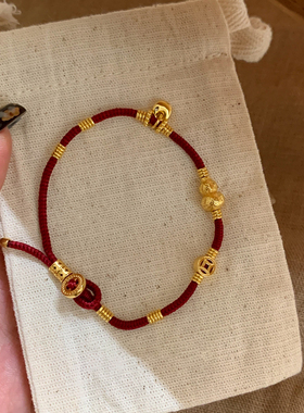 铜钱葫芦本命年红绳手链女高颜值