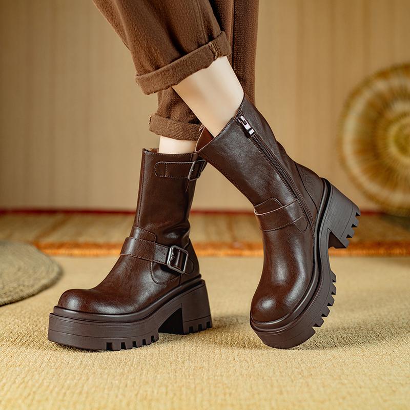 英伦风复古厚底真皮马丁靴