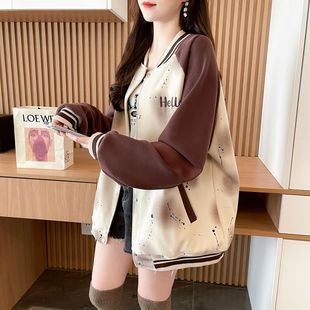加绒加厚超好看棒球服外套女秋冬款胖mm大码遮肚显瘦保暖夹克上衣