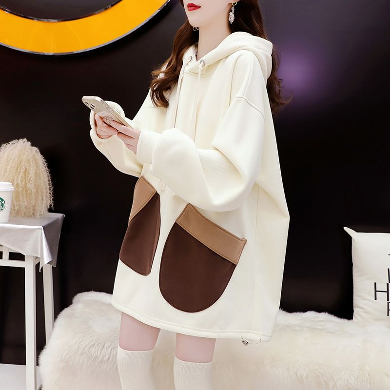 秋冬款加绒加厚超好看连帽卫衣女