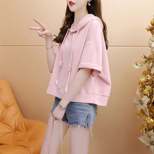 小个子纯棉连帽短袖t恤女