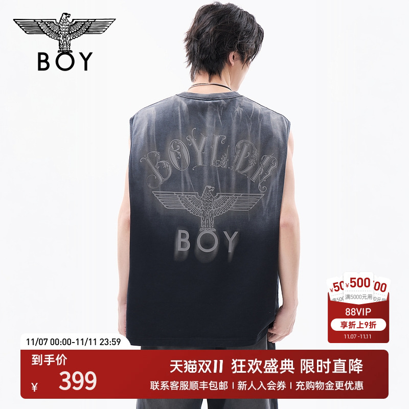 BOYLONDON25新款夏季男渐变色大翅膀时尚街头朋克风无袖T恤N02003
