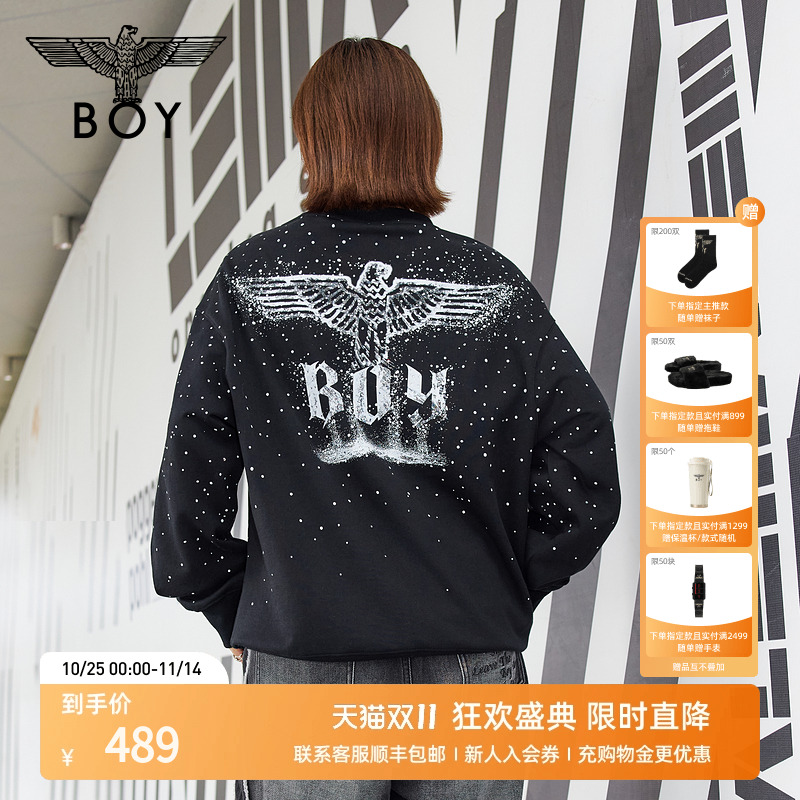 【满天星】BOYLONDON25秋新款烫钻潮牌圆领情侣款长袖卫衣N03902