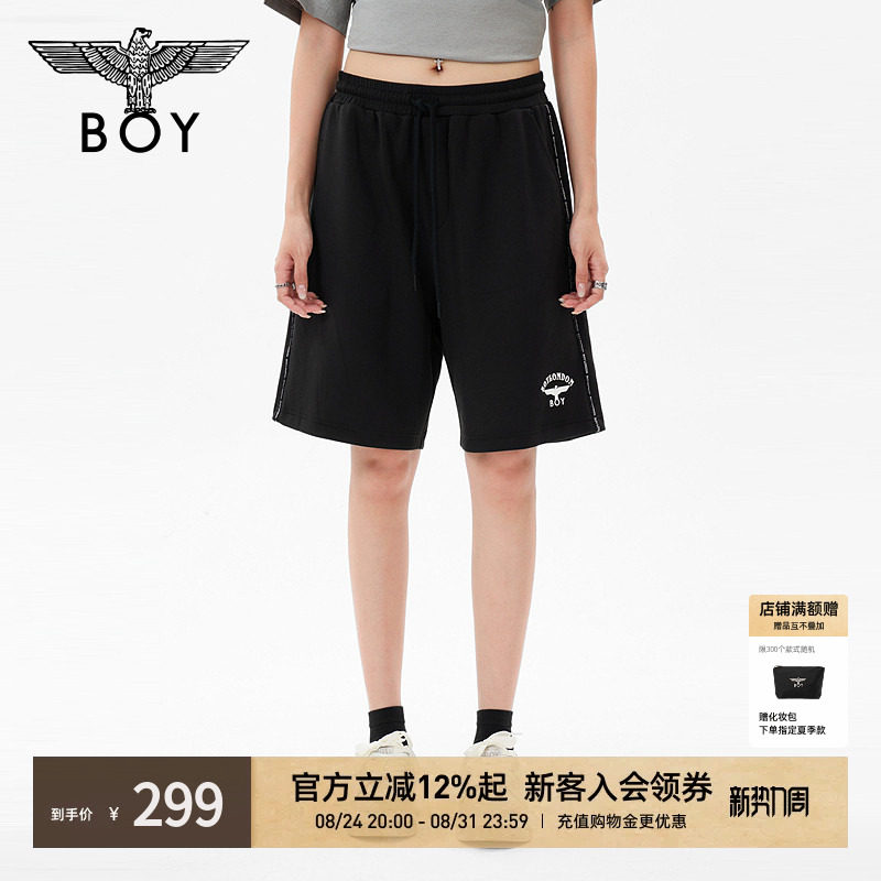 BOYLONDON男女短裤26年夏季潮酷黑宽松直筒五分短裤运动裤N13900
