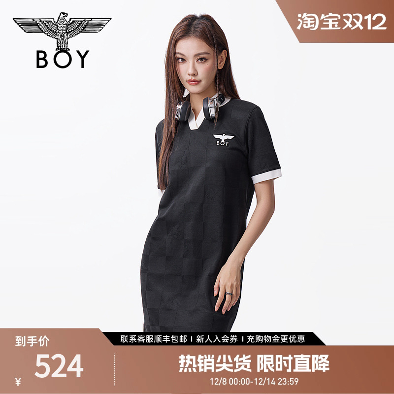【影局】BOY LONDON夏季修身显瘦POLO领短袖连衣裙黑色中裙W17008