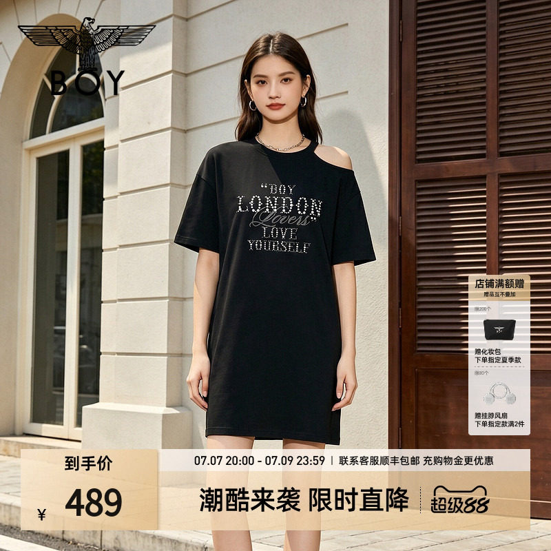 【珍珠圆舞曲】BOYLONDON不对称露肩连衣裙26夏女T恤裙W17903