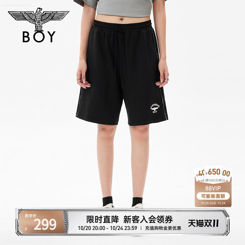 BOYLONDON男女短裤26年夏季潮酷黑宽松直筒五分短裤运动裤N13900