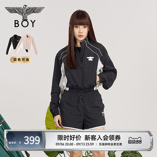 BOYLONDON秋季薄款时尚潮牌运动轻便拼接显瘦女款短外套W23017