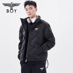 BOYLONDON冬情侣款 羽绒服N28803 满印宽松保暖立领黑色短款