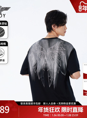 【银蝶梦境】BOYLONDON夏季情侣同款T恤翅膀潮牌黑色短袖N01028