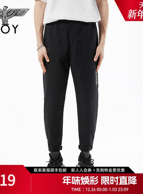 BOYLONDON潮牌长裤男女同款字母黑色直筒宽松百搭休闲裤N34002