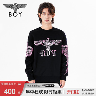 上衣烫粉金老鹰翅膀印花宽松圆领卫衣N03001 BOYLONDON秋冬情侣款