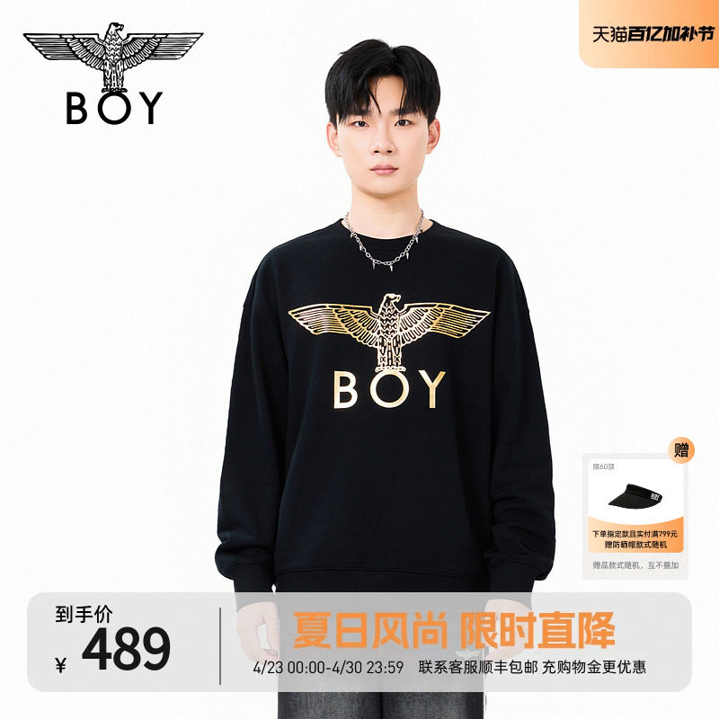 BOYLONDON时尚潮牌复古烫金印花长袖上衣春季男女同款卫衣N03058
