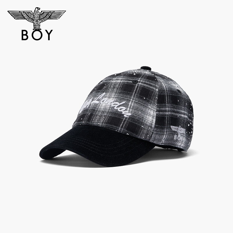 BOYLONDON烫钻格纹软顶棒球帽春季潮流百搭男女同款鸭舌帽N90045