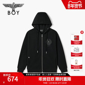 春季 BOYLONDON高街开衫 卫衣黑色潮牌时尚 透气连帽外套男女N06032