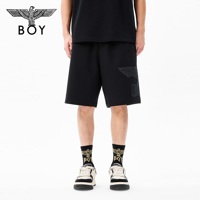 BOYLONDON时尚潮牌黑色老鹰印花短裤2026春夏新款男女裤子N13000,男装,短裤,淘宝优惠券,粉丝福利购,淘宝优惠卷