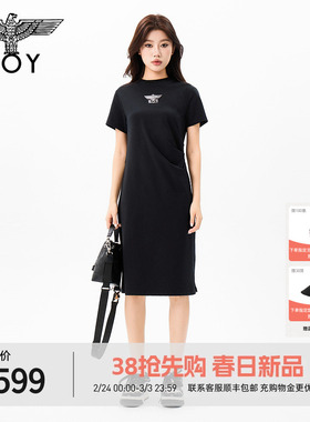 BOYLONDON修身渐变字母侧开叉T恤裙2026春夏新款女连衣裙W17001