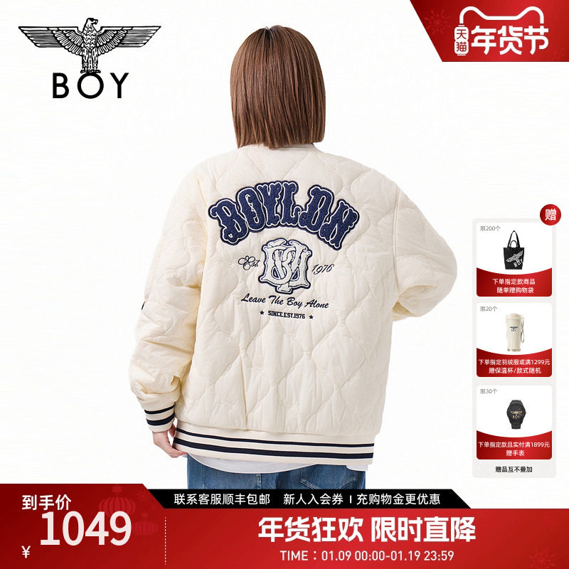 【奶油泡芙】BOYLONDON冬季男女棉服棒球领米白色夹克外套N29019