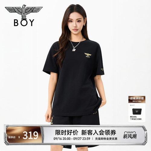 BOYLONDON经典潮牌绣花鹰标短袖2026夏季新款男女潮牌T恤N01082