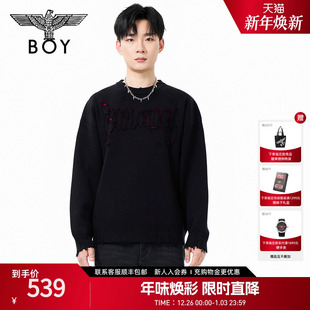 BOYLONDON情侣毛衣圆领套头2025年冬新款 高街帅气提花上衣N60010