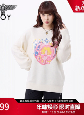 BOYLONDON童趣活力印花薄款圆领套头针织衫春季男女款毛衫N60008