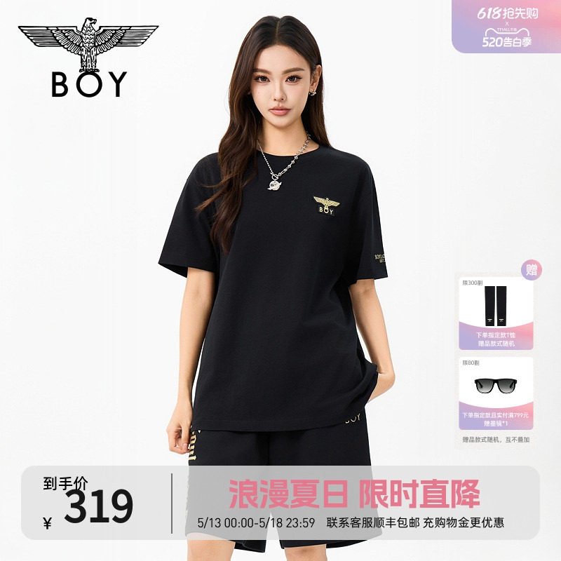 BOYLONDON经典潮牌绣花鹰标短袖2026夏季新款男女潮牌T