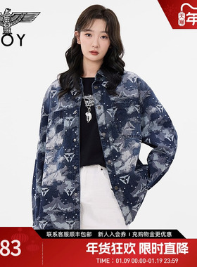 BOYLONDON春情侣款三鹰标提花牛仔潮牌宽松衬衫外套N21018